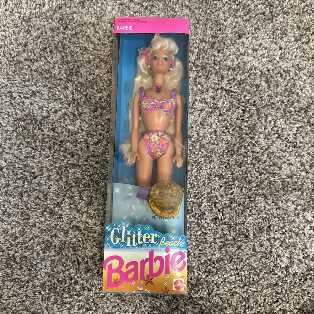 Vintage 1992 Glitter Beach Barbie Doll Mattel Model 3602 W/ Glitter Lotion NRFB